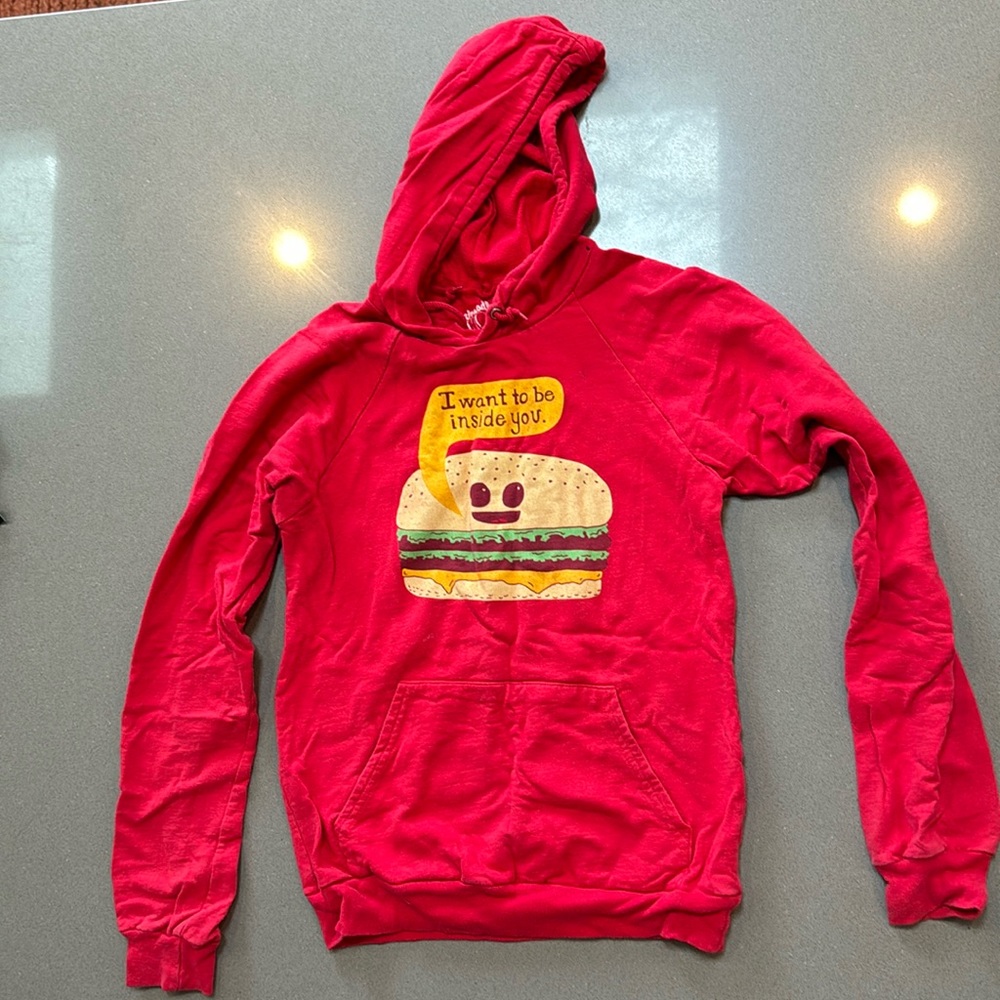red Threadless burger hoodie XS